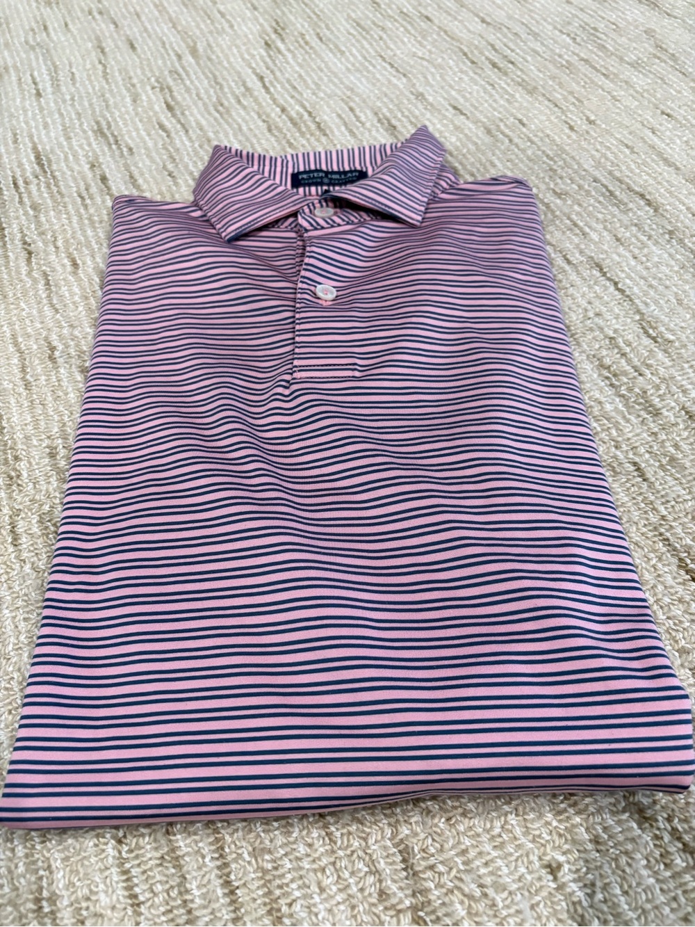 Peter Millar Pink and Navy Thin-Stripe Polo